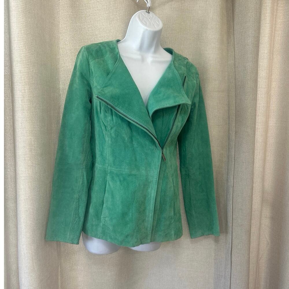 Dennis Basso 80’s Style Leather Jacket Aqua Marine Zipper Hip Length XXSmall